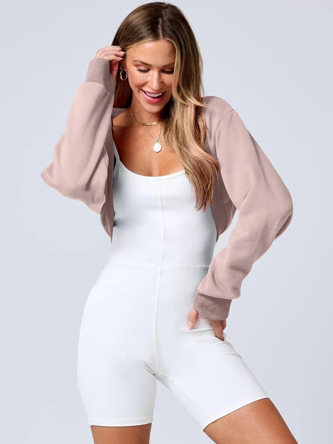 ANRABESS Womens Cropped Sweatshirt Long Sleeve Bolero Cardigan Open Front Shrug Workout Thumb Hole Y2K Tops Preppy Clothes