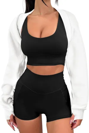 ANRABESS Womens Cropped Sweatshirt Long Sleeve Bolero Cardigan Open Front Shrug Workout Thumb Hole Y2K Tops Preppy Clothes