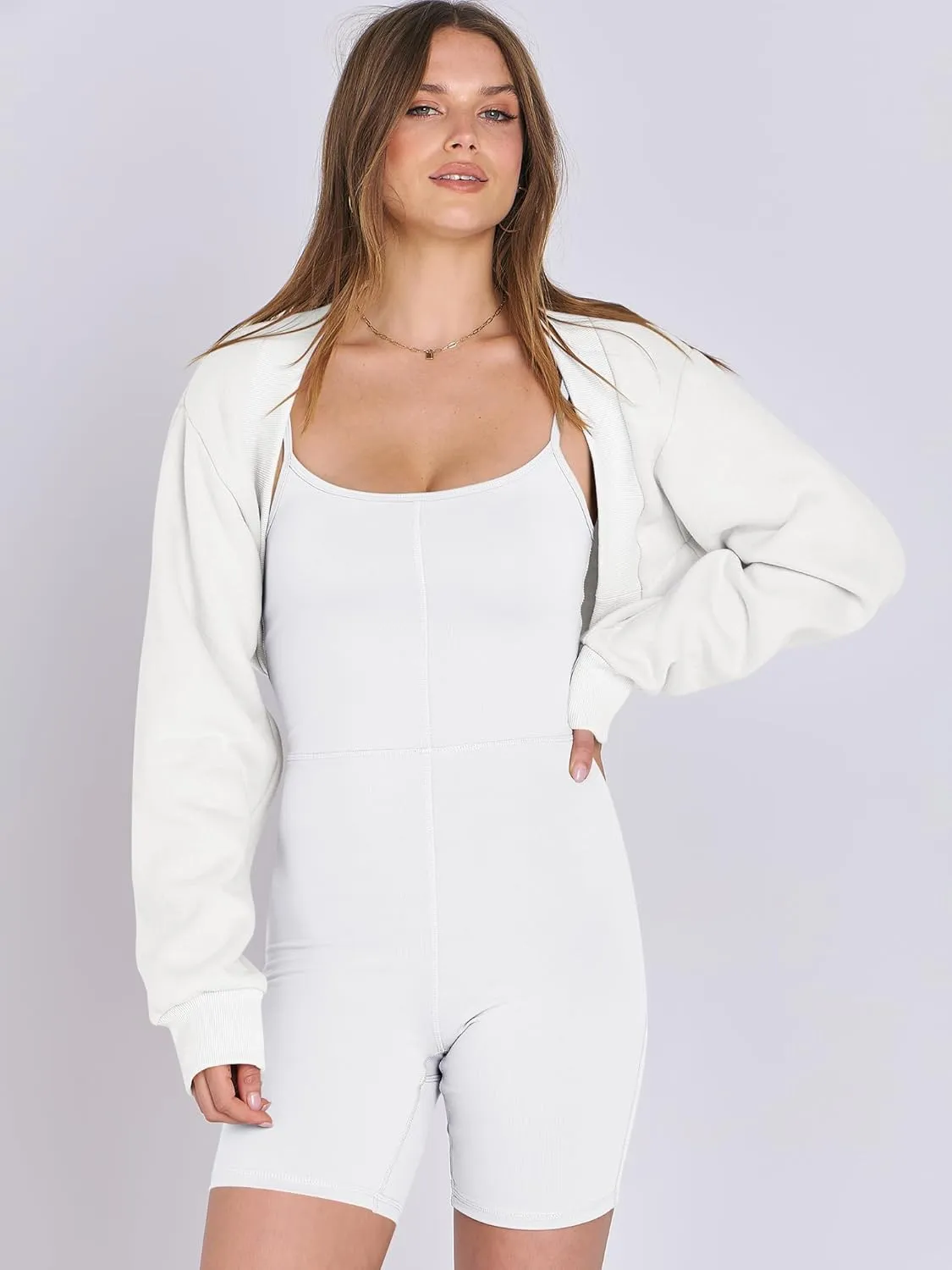 ANRABESS Womens Cropped Sweatshirt Long Sleeve Bolero Cardigan Open Front Shrug Workout Thumb Hole Y2K Tops Preppy Clothes
