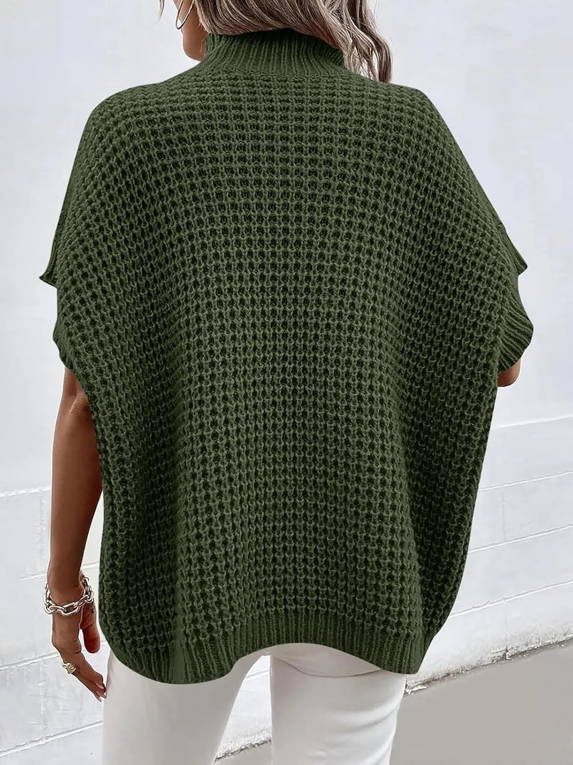 ANRABESS Womens Oversized Short Batwing Sleeve Sweater Mock Neck Casual 2024 Summer Fall Knit Sleeveless Pullover Vest Tops