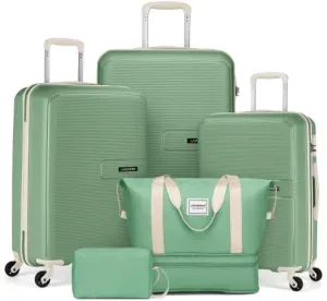 Anwick Luggage Sets 5 Piece, Expandable Luggage Hardside PP Suitcase Sets with Spinner Wheels TSA Lock, Lightweight Rolling Suitcase for Men and Women (Green)