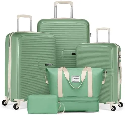 Anwick Luggage Sets 5 Piece, Expandable Luggage Hardside PP Suitcase Sets with Spinner Wheels TSA Lock, Lightweight Rolling Suitcase for Men and Women (Green)