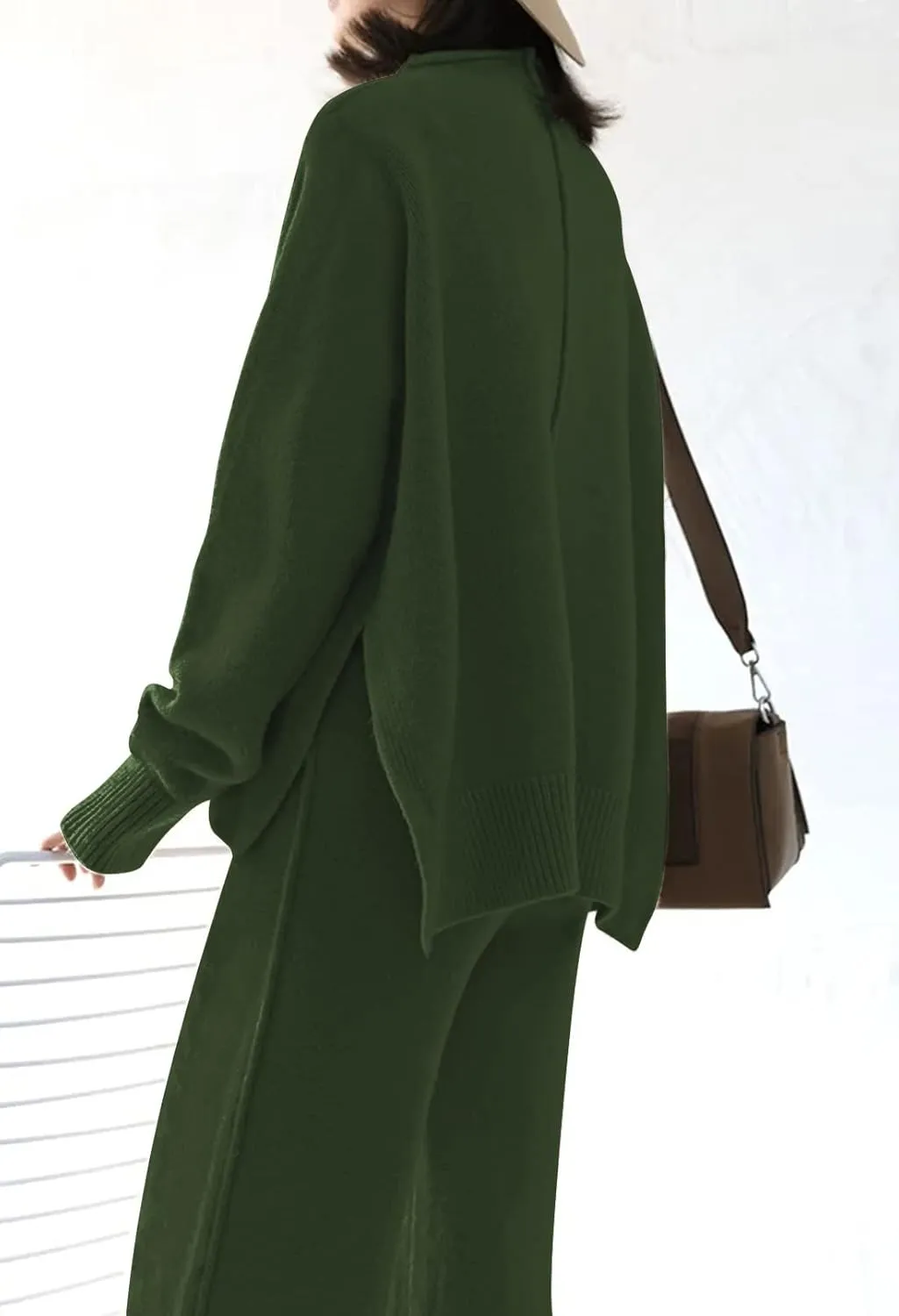 AOHITE Womens 2 Piece Outfit Set Long Sleeve Knit Pullover Sweater Top and Wide Leg Pants Sweatsuit