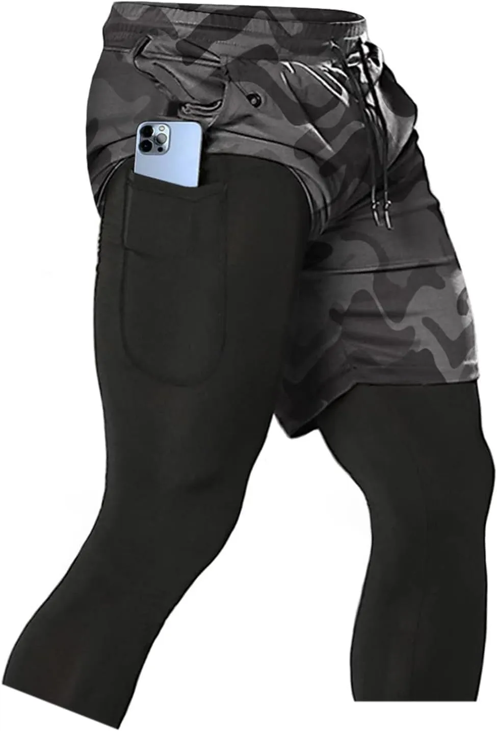 Aolesy Men's 2 in 1 Running Pants, Gym Workout Compression Pants for Men Training Athletic Pants