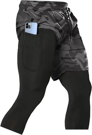 Aolesy Men's 2 in 1 Running Pants, Gym Workout Compression Pants for Men Training Athletic Pants