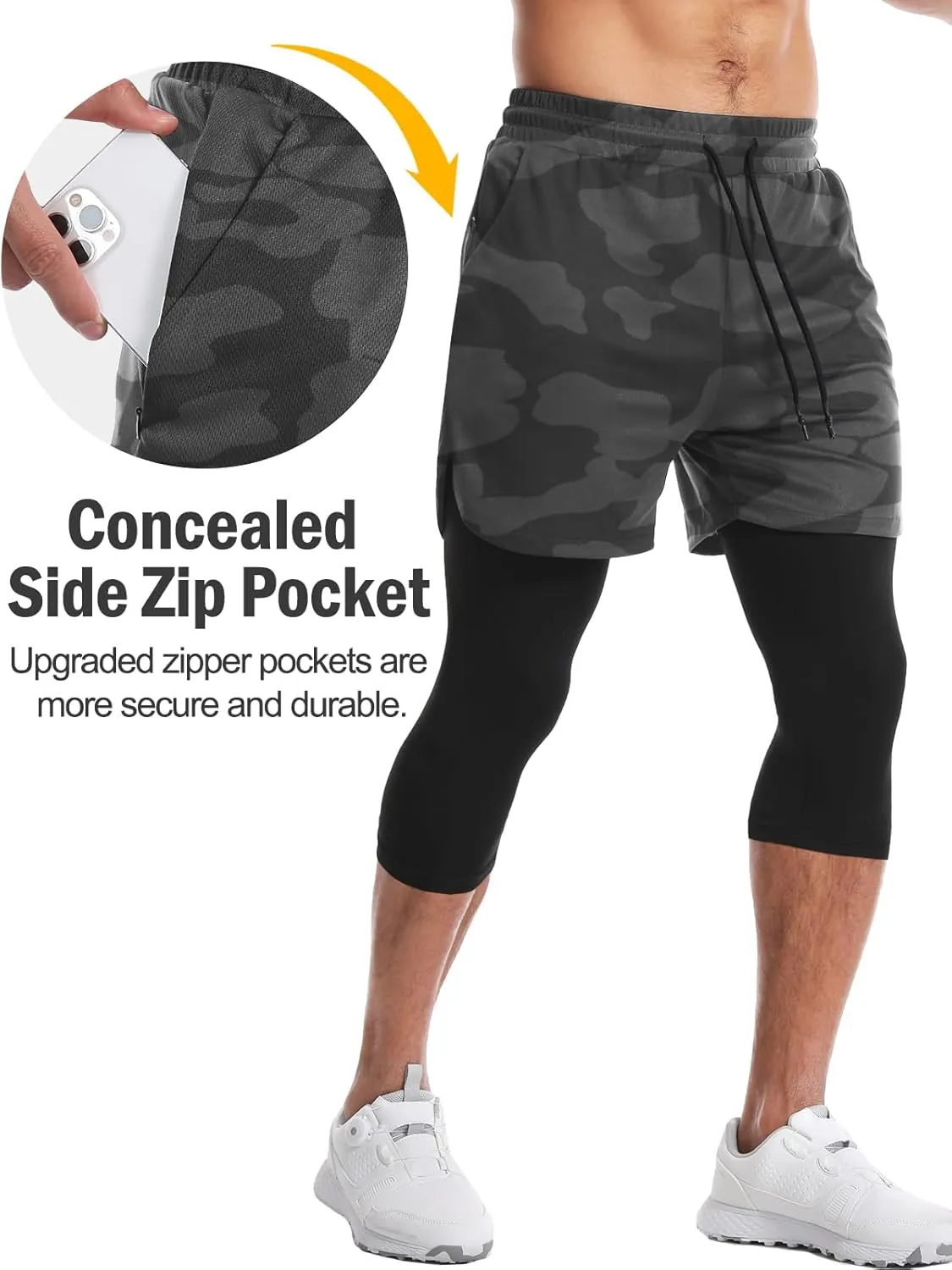 Aolesy Men's 2 in 1 Running Pants, Gym Workout Compression Pants for Men Training Athletic Pants