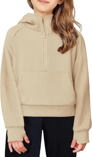Arshiner Girls Sweatshirt Half Zip Hoodie Fleece Pullover Sweatshirts for Teen Girls Fall Winter Clothes Thumb Hole