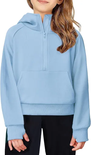 Arshiner Girls Sweatshirt Half Zip Hoodie Fleece Pullover Sweatshirts for Teen Girls Fall Winter Clothes Thumb Hole