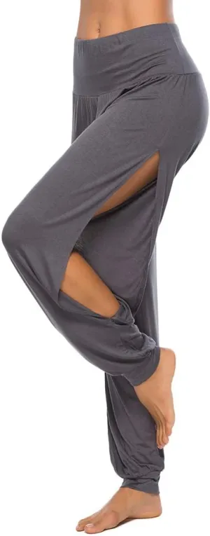 AvaCostume Womens Harem Yoga Pants Side Slit Sport Workout Sweatpants