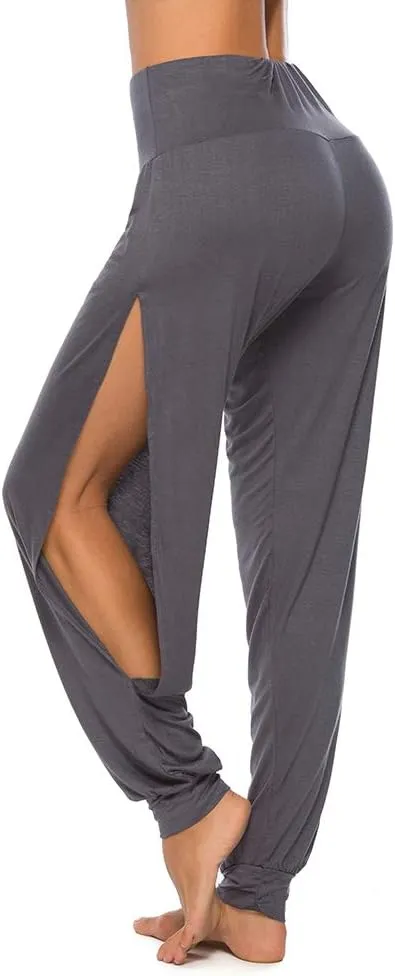 AvaCostume Womens Harem Yoga Pants Side Slit Sport Workout Sweatpants