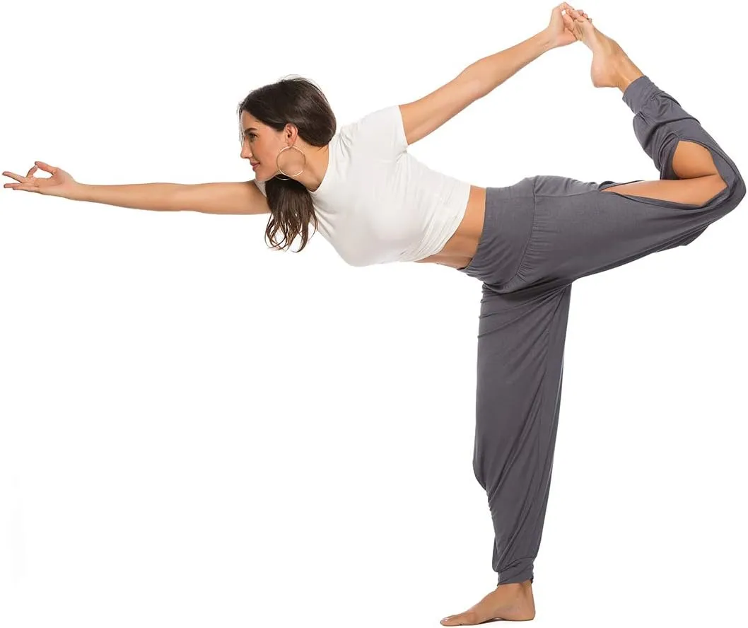 AvaCostume Womens Harem Yoga Pants Side Slit Sport Workout Sweatpants