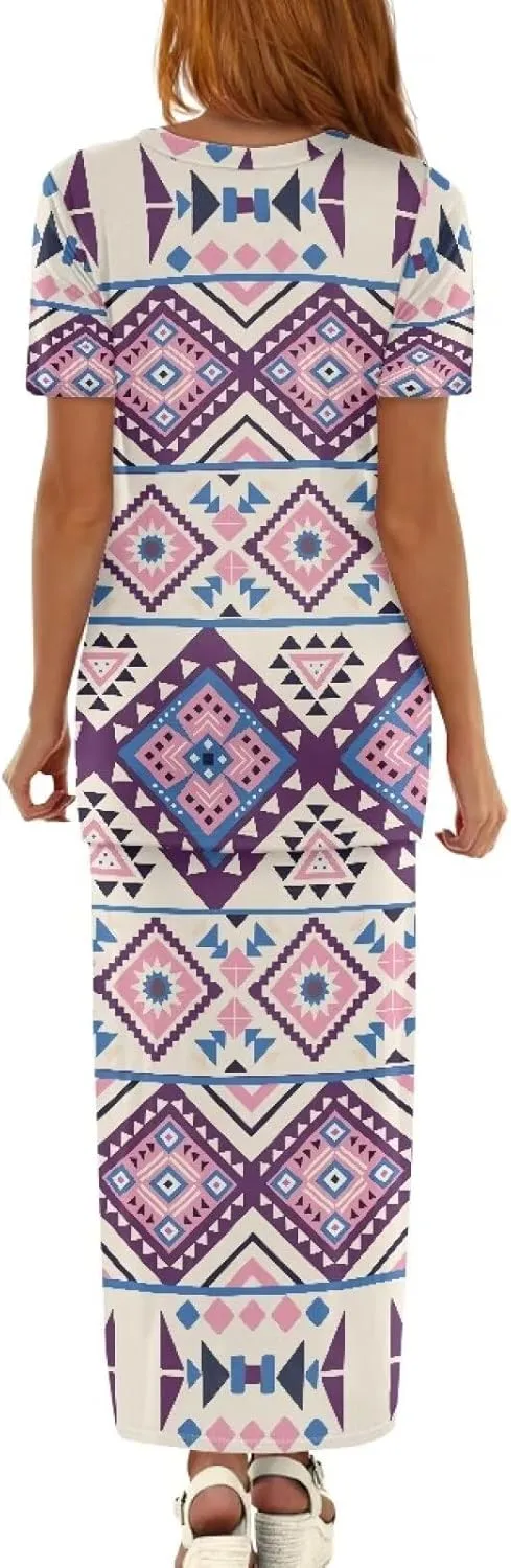 Aztec Native American High Waist Midi Skirt Set Women 2 Piece Summer Outfits Tops High Waist Midi Skirt Set