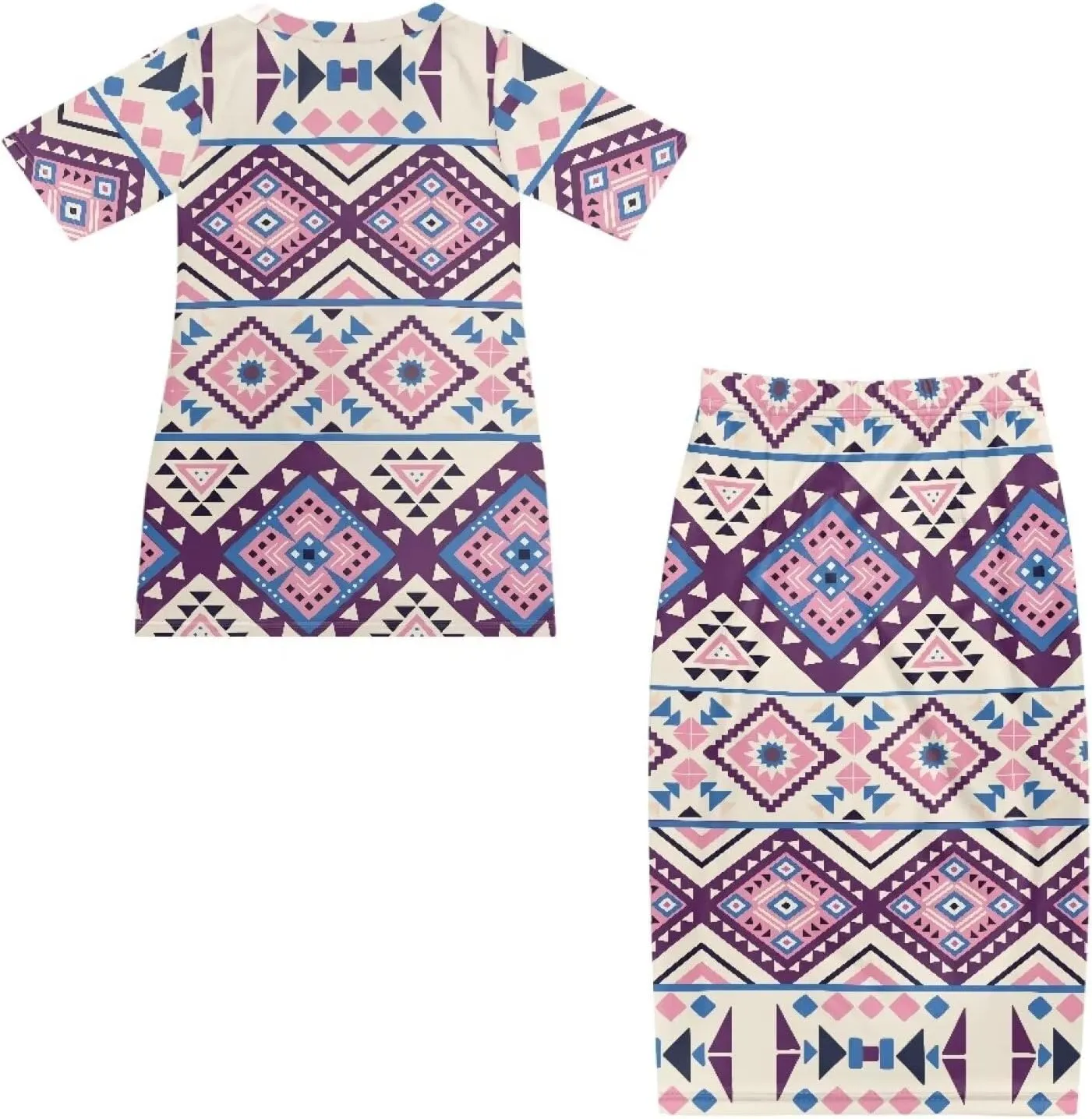 Aztec Native American High Waist Midi Skirt Set Women 2 Piece Summer Outfits Tops High Waist Midi Skirt Set