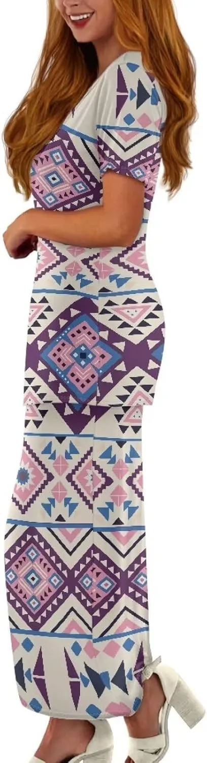 Aztec Native American High Waist Midi Skirt Set Women 2 Piece Summer Outfits Tops High Waist Midi Skirt Set