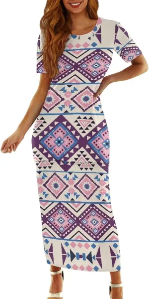 Aztec Native American High Waist Midi Skirt Set Women 2 Piece Summer Outfits Tops High Waist Midi Skirt Set