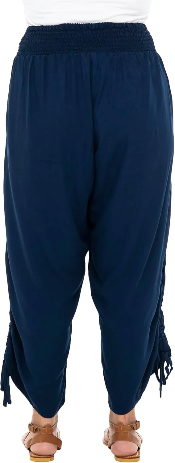 Back From Bali Womens Boho Wide Leg Loose Pants Cropped Rayon Summer Beach Pants Smocked Waist (S-4XL)