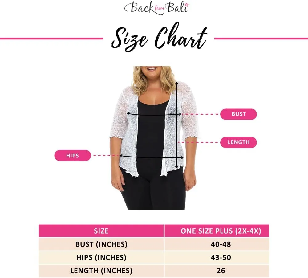 Back From Bali Womens Plus Size Shrug Short Sleeve Sheer Cardigan Lightweight Knit Bolero Arm Cover 2x 3x 4x