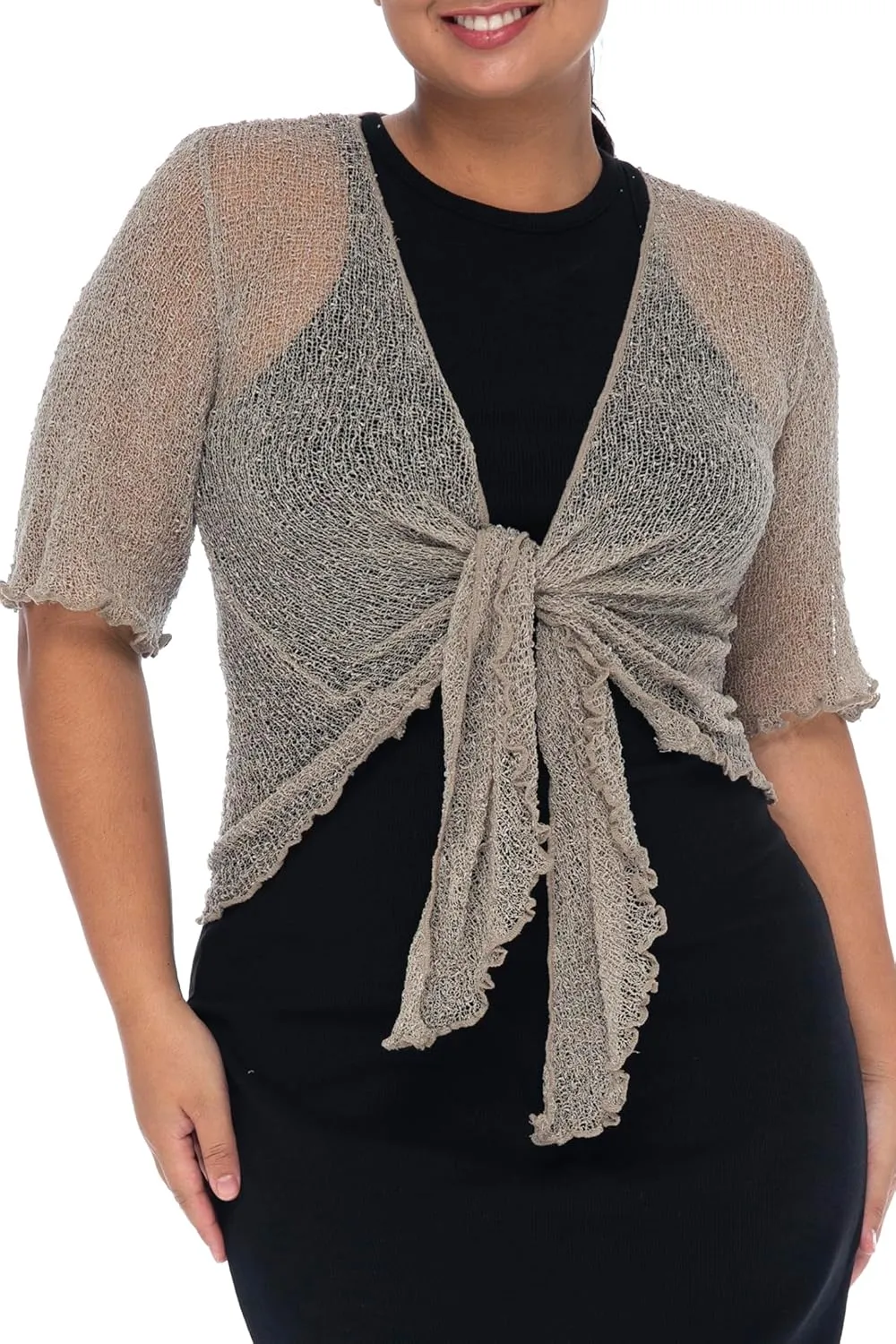 Back From Bali Womens Plus Size Shrug Short Sleeve Sheer Cardigan Lightweight Knit Bolero Arm Cover 2x 3x 4x