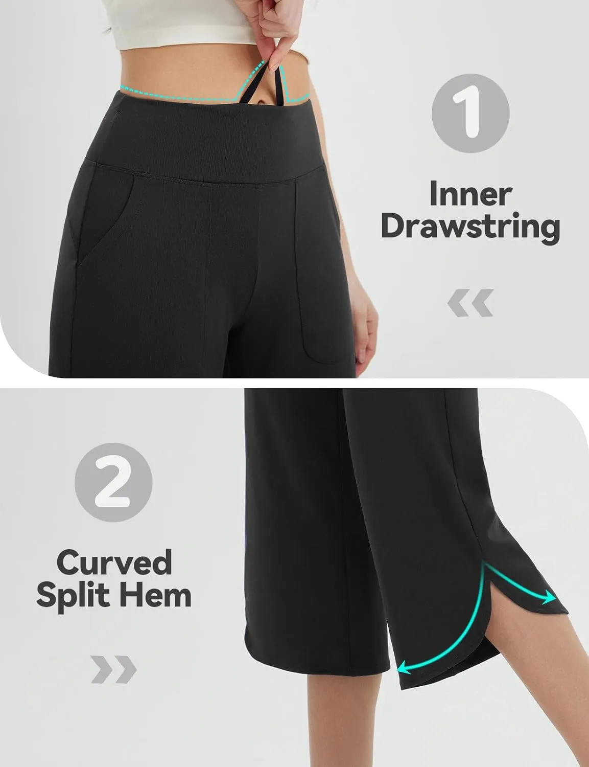 baleaf Capris Pants for Women Yoga Capri Leggings with Pockets Loose High Waist Crop Workout Pants Wide Leg Casual Summer