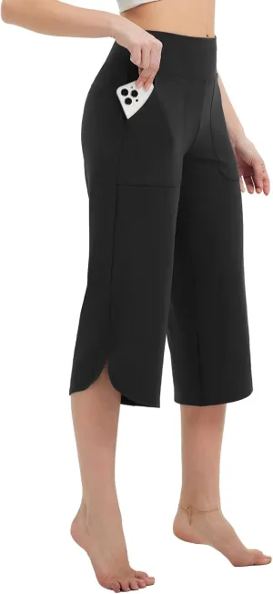 baleaf Capris Pants for Women Yoga Capri Leggings with Pockets Loose High Waist Crop Workout Pants Wide Leg Casual Summer