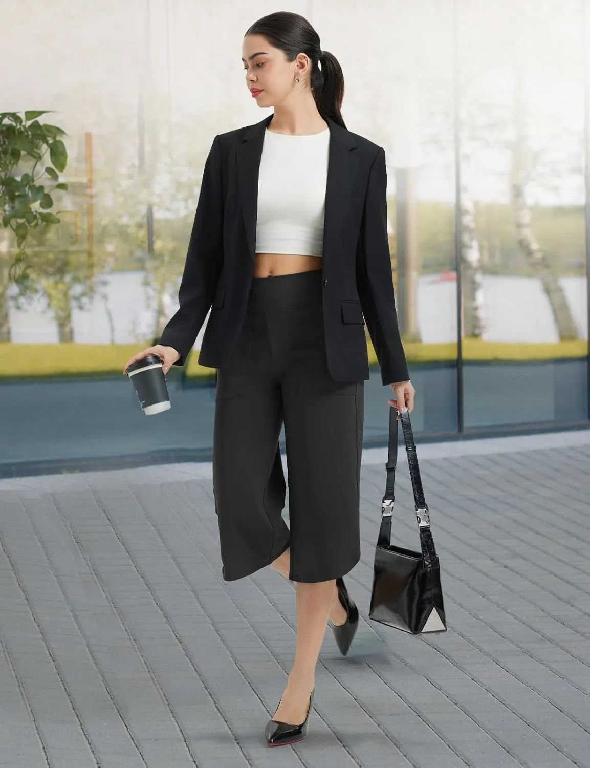 baleaf Capris Pants for Women Yoga Capri Leggings with Pockets Loose High Waist Crop Workout Pants Wide Leg Casual Summer