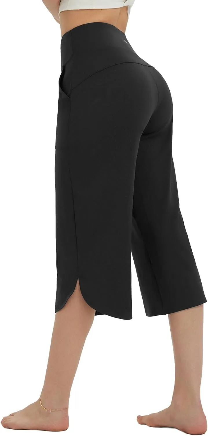 baleaf Capris Pants for Women Yoga Capri Leggings with Pockets Loose High Waist Crop Workout Pants Wide Leg Casual Summer