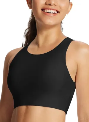 baleaf Women's Swim Bra Modest High Neck Bikini Tops Quick Dry UPF 50 Bathing Suit Sports Workout Removable Padded