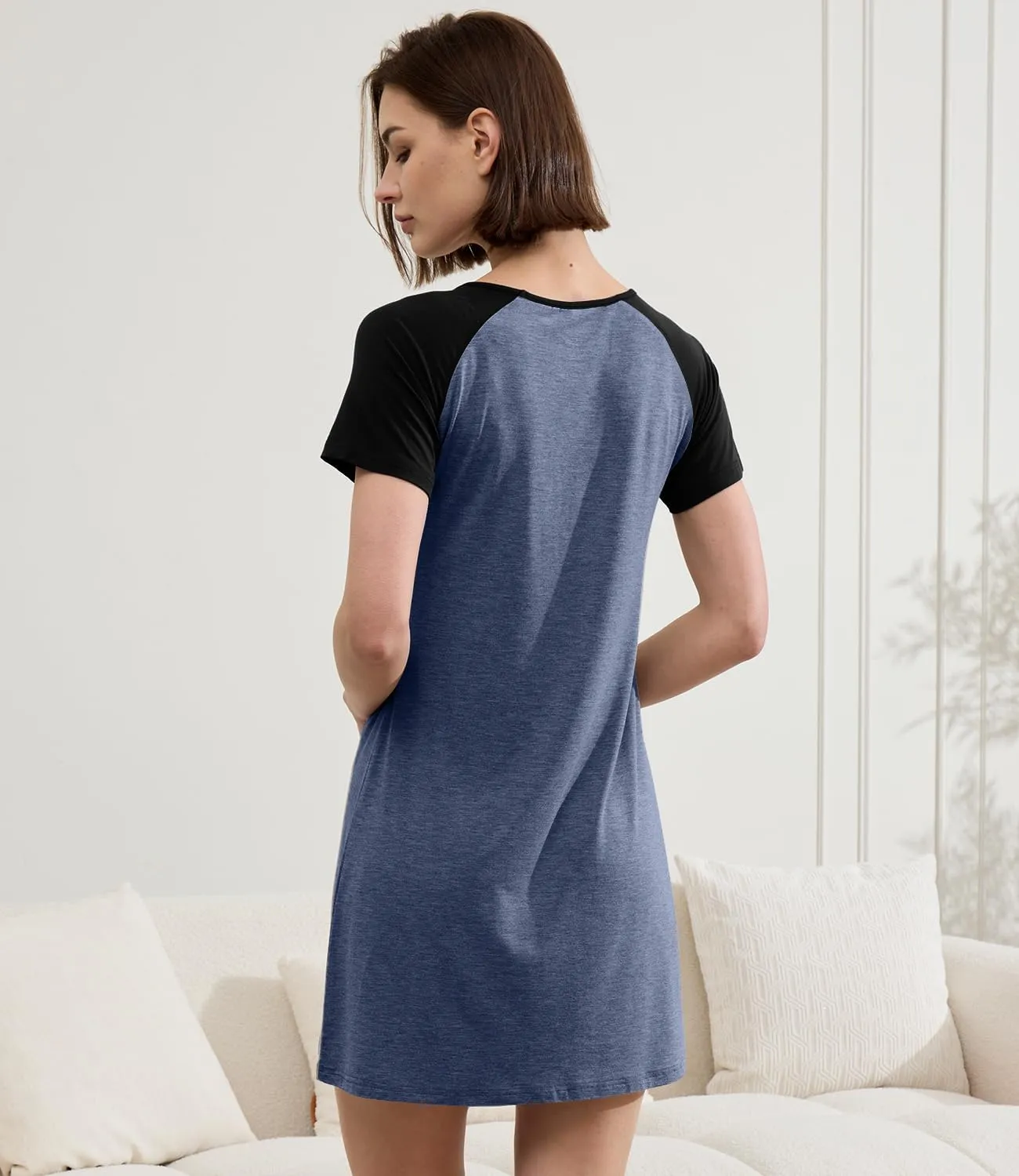 BAMBOO COOL Womens Nightgown Soft Sleepwear Short Sleeve Pajamas Lounge Sleep Dress Comfy Nightshirt for Ladies