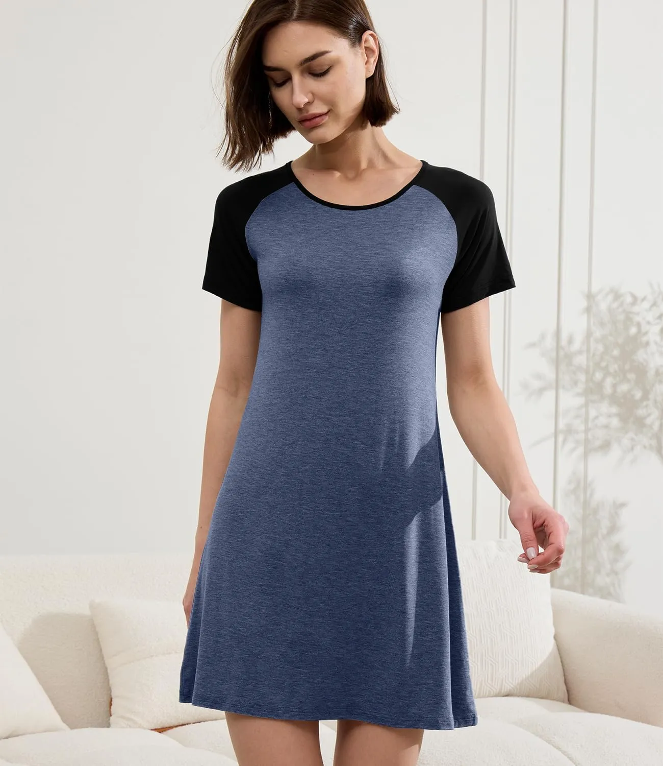 BAMBOO COOL Womens Nightgown Soft Sleepwear Short Sleeve Pajamas Lounge Sleep Dress Comfy Nightshirt for Ladies