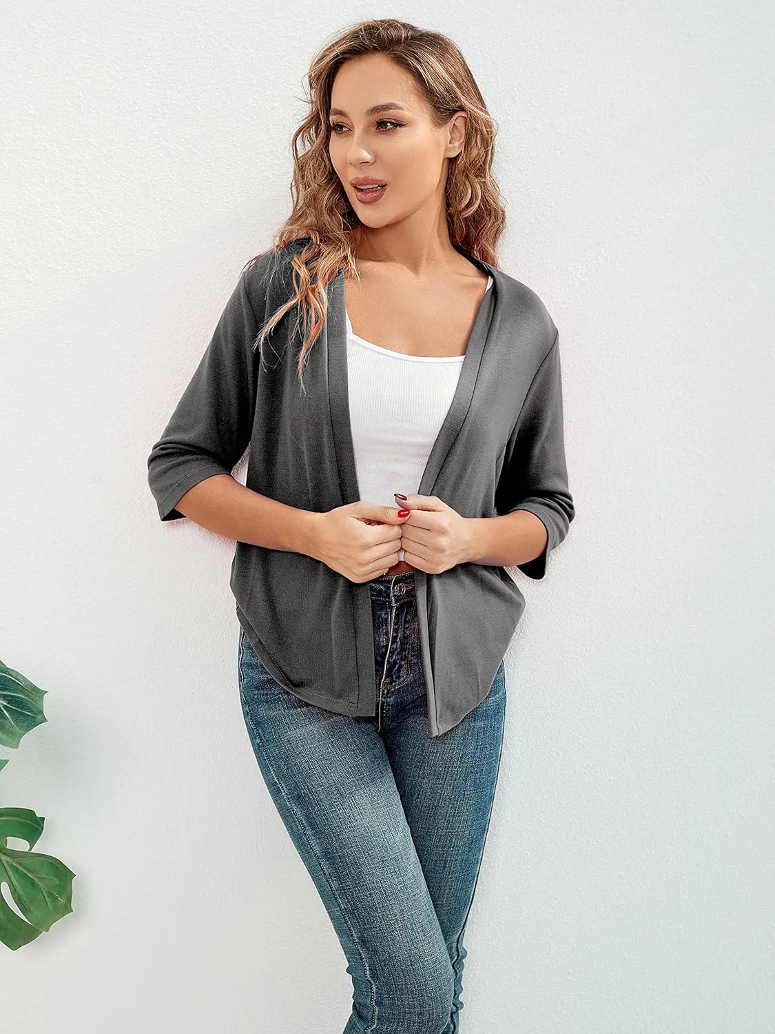 BENANCY Women 3/4 Sleeves Bolero Shrugs Open Front Lightweight Cardigan