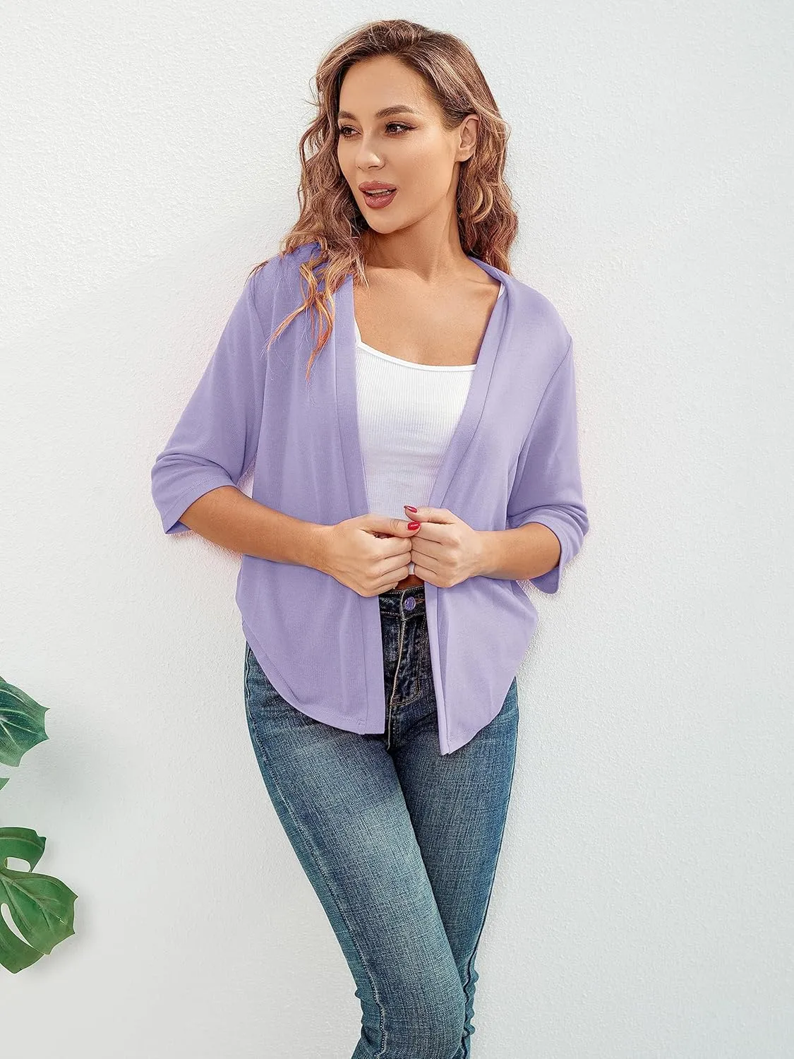 BENANCY Women 3/4 Sleeves Bolero Shrugs Open Front Lightweight Cardigan