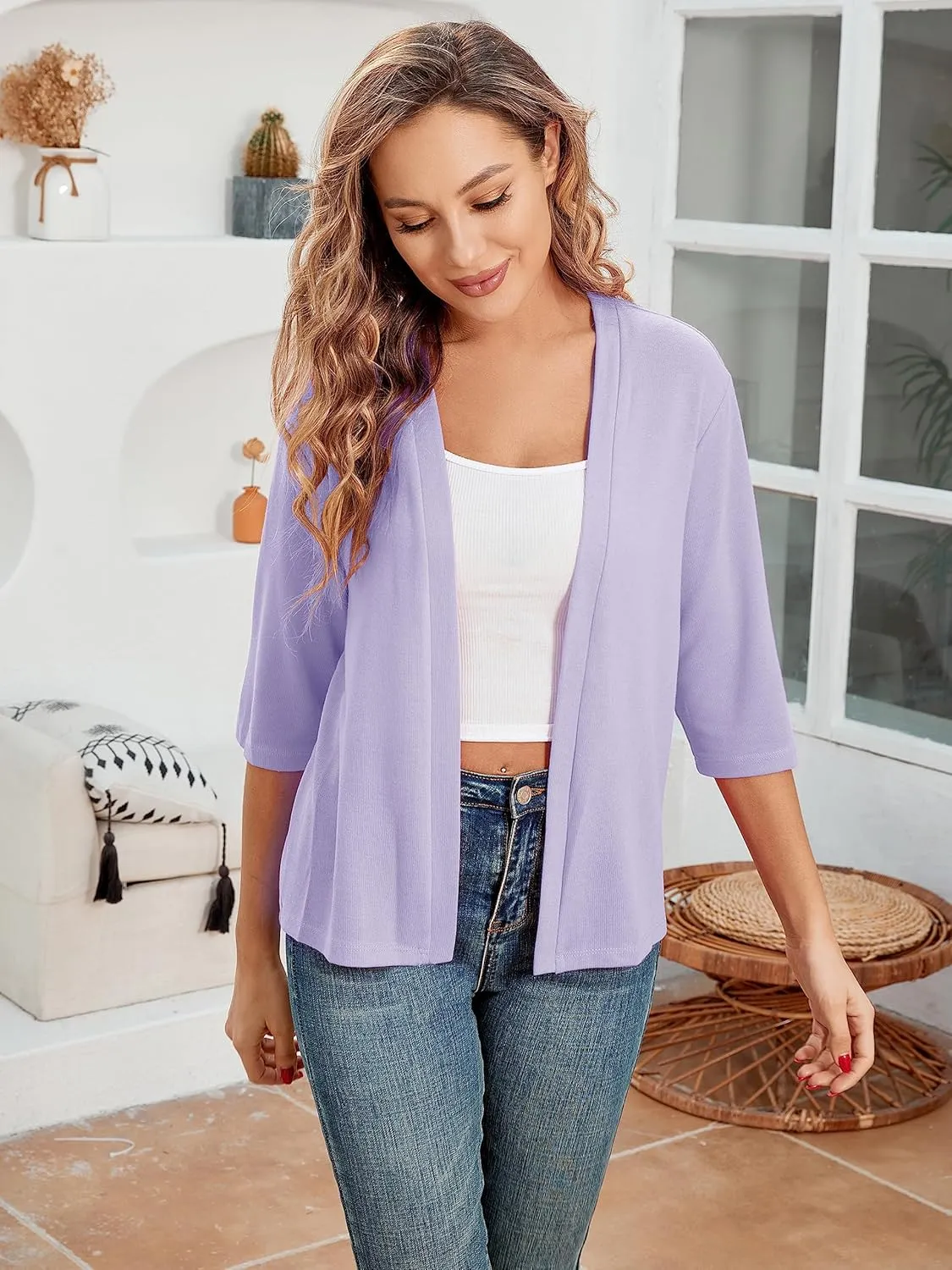 BENANCY Women 3/4 Sleeves Bolero Shrugs Open Front Lightweight Cardigan