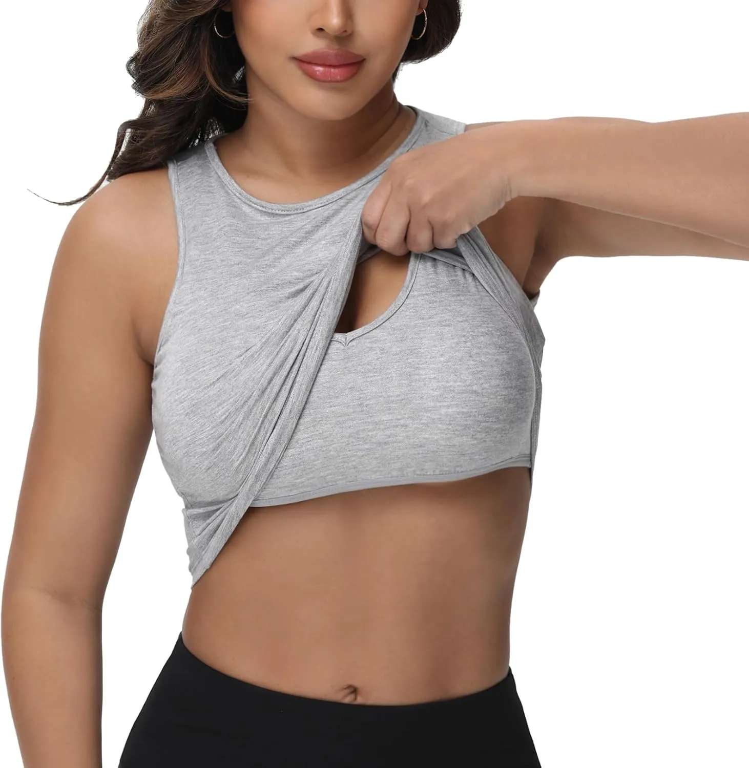 Bhome Longline Nursing & Maternity Bra for Breastfeeding, Maternity Nursing Crop Tank Tops with Built-in Bra for Women