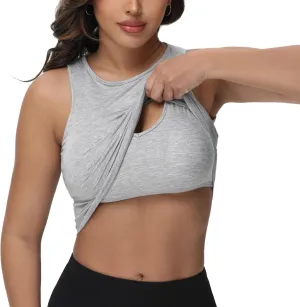 Bhome Longline Nursing & Maternity Bra for Breastfeeding, Maternity Nursing Crop Tank Tops with Built-in Bra for Women