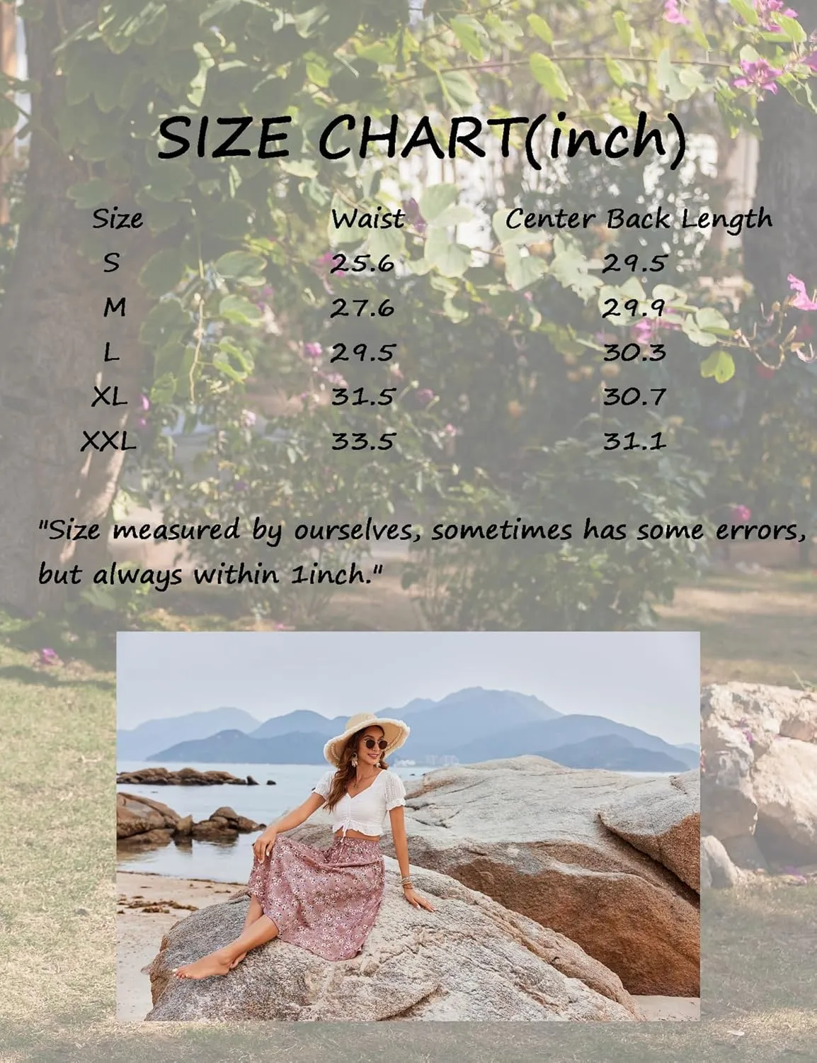 Bluetime Women Floral Print Midi Skirt Summer Beach Pleated Elastic High Waisted A Line Skirt