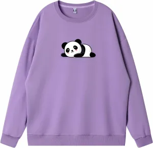 Bobeutou Cute Panda Print Crewneck Sweatshirt Women Pullove Long Sleeve Oversized Hoodie for Teen Girls Loose Y2k Kawaii Tops