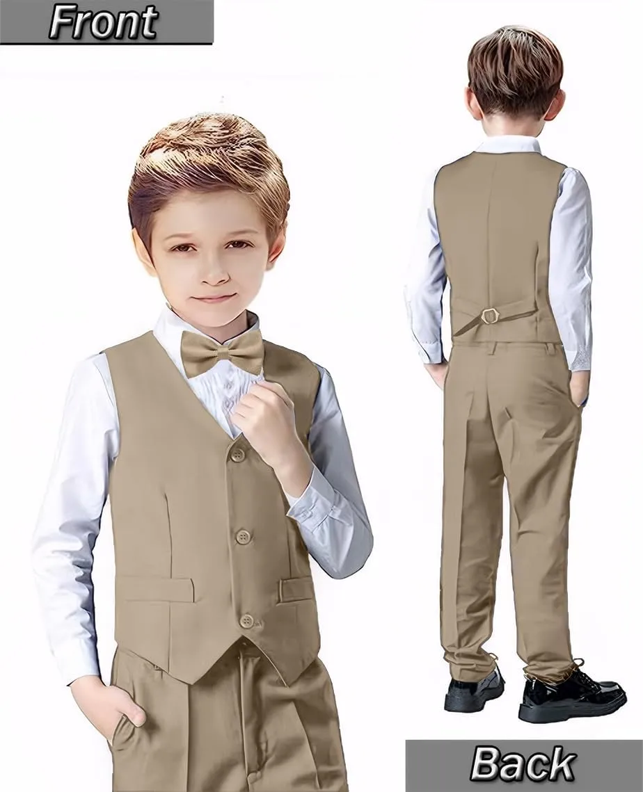 Boys 4-Pieces Suits Slim Fit Kids Outfits Vest Dress Pants Sets Formal Suit for Boy