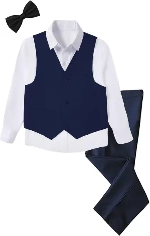 Boys 4-Pieces Suits Slim Fit Kids Outfits Vest Dress Pants Sets Formal Suit for Boy