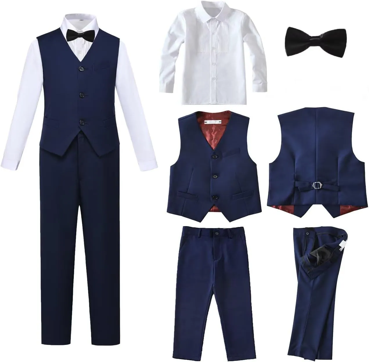 Boys 4-Pieces Suits Slim Fit Kids Outfits Vest Dress Pants Sets Formal Suit for Boy