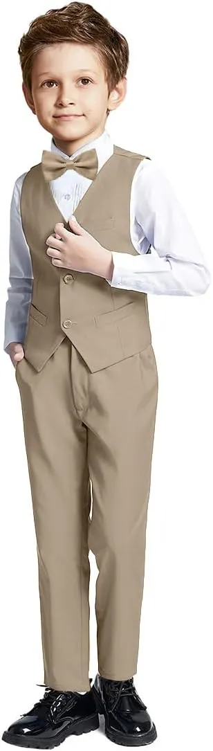 Boys 4-Pieces Suits Slim Fit Kids Outfits Vest Dress Pants Sets Formal Suit for Boy