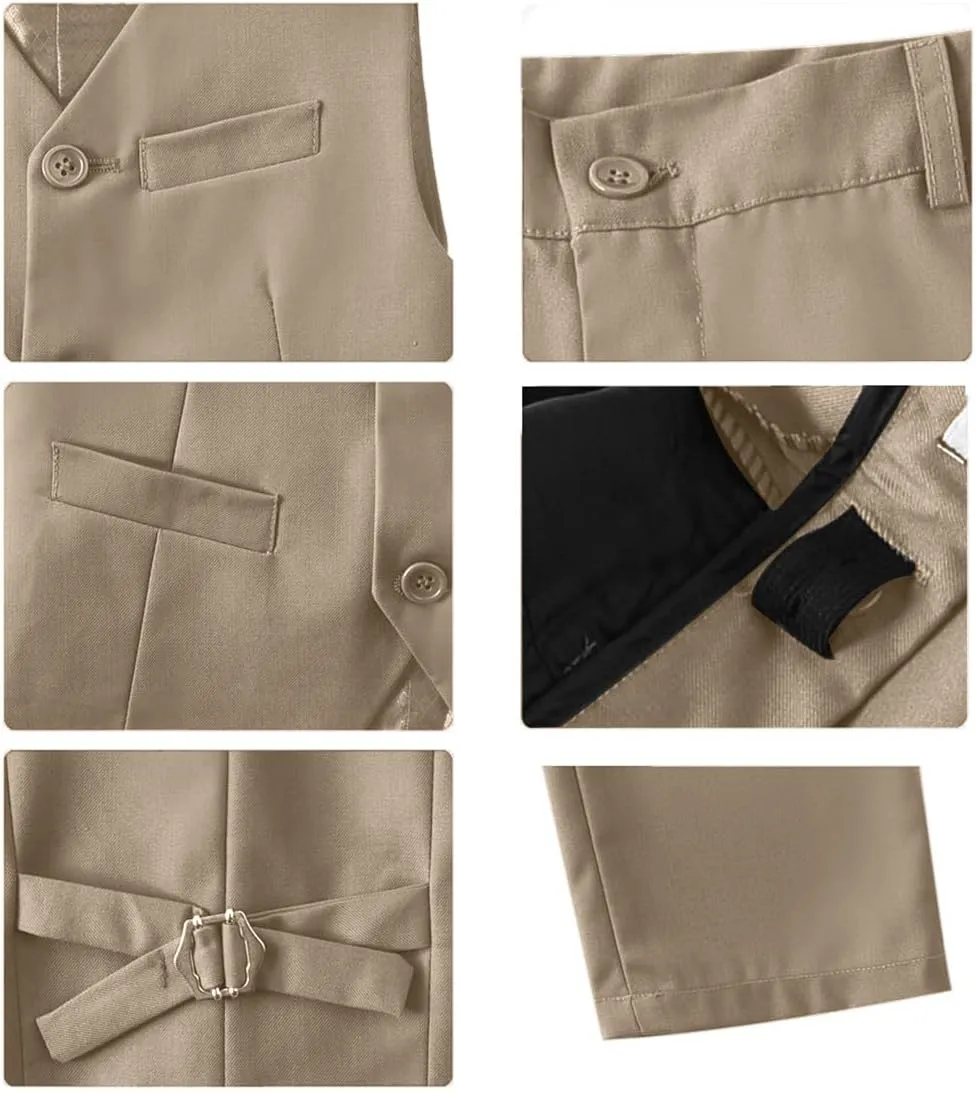 Boys 4-Pieces Suits Slim Fit Kids Outfits Vest Dress Pants Sets Formal Suit for Boy