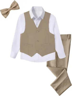 Boys 4-Pieces Suits Slim Fit Kids Outfits Vest Dress Pants Sets Formal Suit for Boy