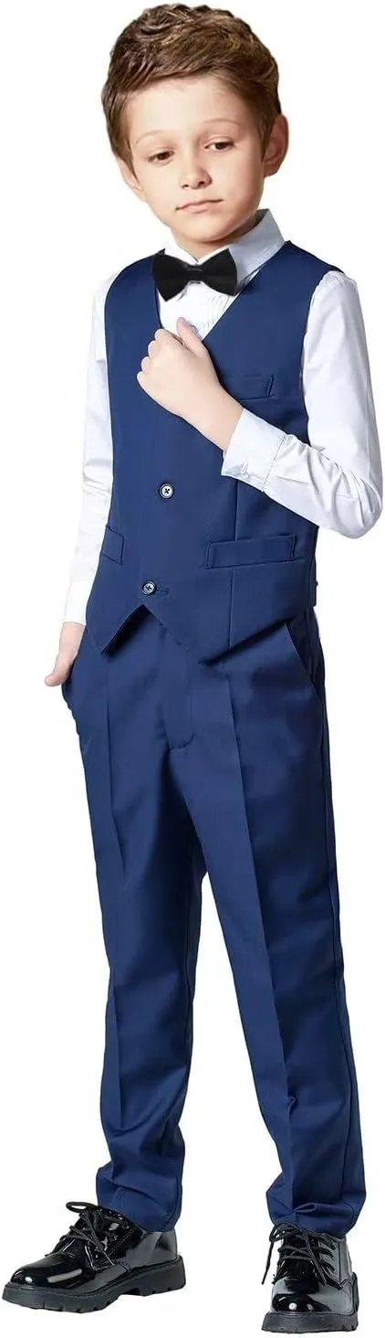 Boys 4-Pieces Suits Slim Fit Kids Outfits Vest Dress Pants Sets Formal Suit for Boy