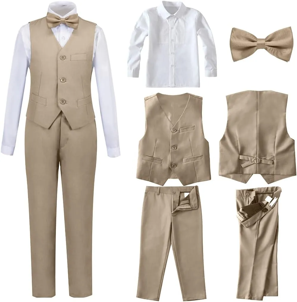 Boys 4-Pieces Suits Slim Fit Kids Outfits Vest Dress Pants Sets Formal Suit for Boy