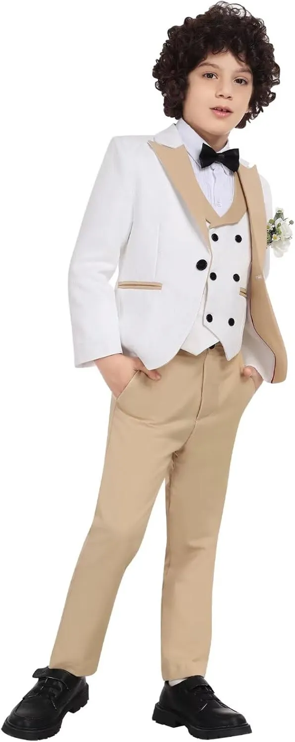 Boys Suit Floral Jacquard Suits for Boys Formal Outfit 5 Pcs Wedding Kids Suit Blazer Vest Pants Tie Shirt Set