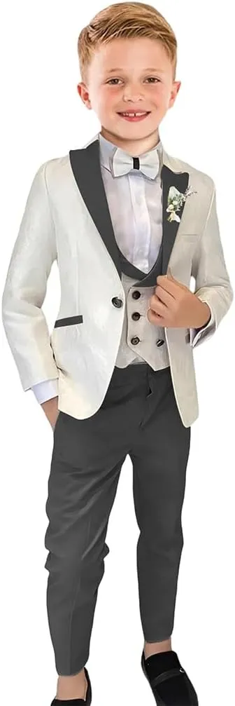 Boys Suit Floral Jacquard Suits for Boys Formal Outfit 5 Pcs Wedding Kids Suit Blazer Vest Pants Tie Shirt Set