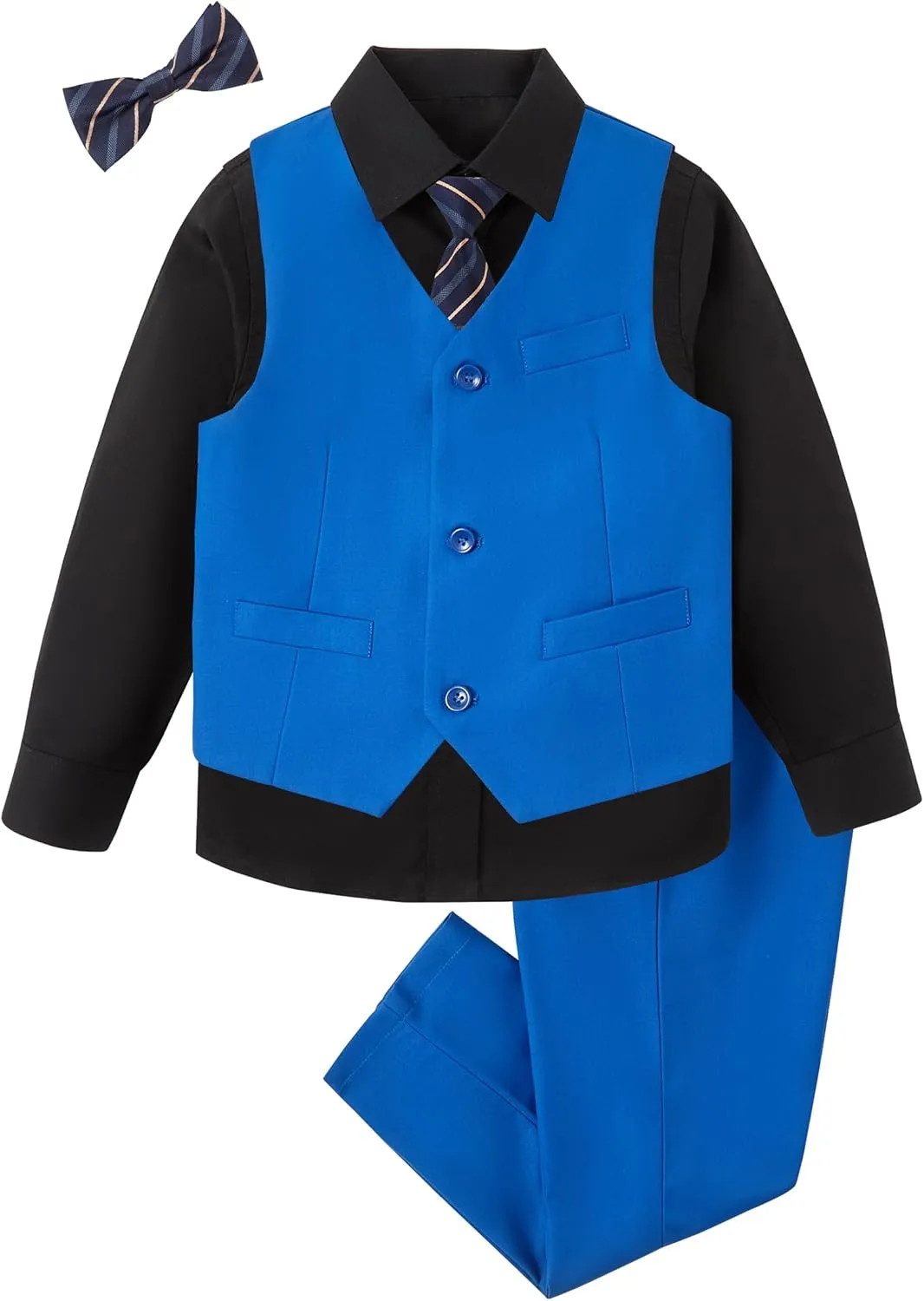Boys Suit for Kids Tuxedo Vest and Pants Set with Shirt Tie and Bowtie Formal Dresswear