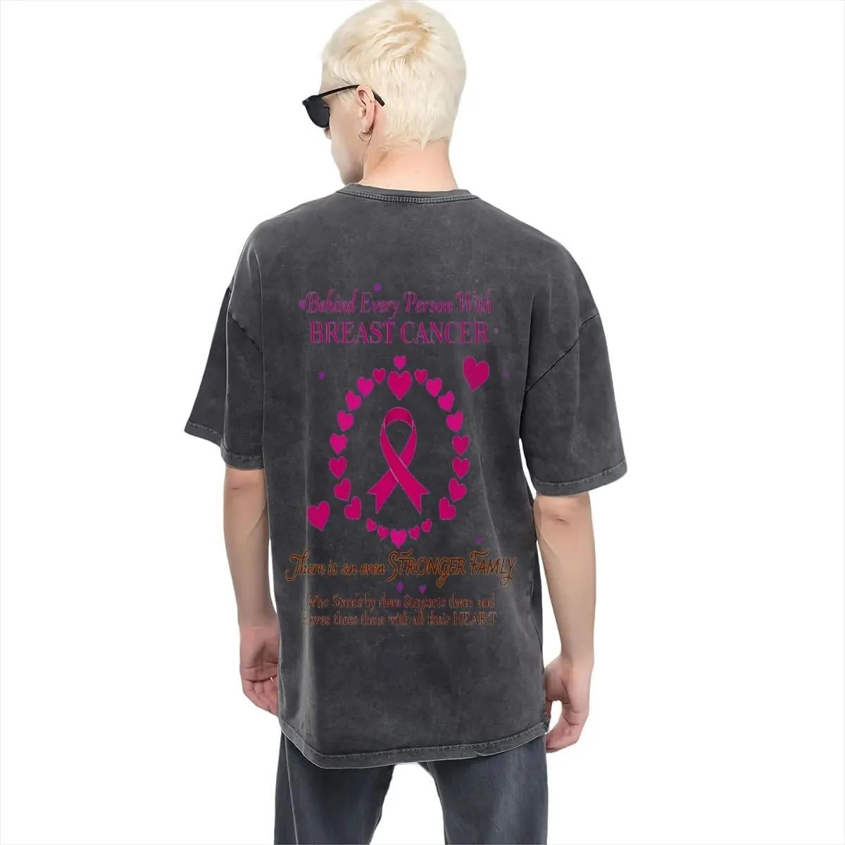 Breast Cancer Awareness Classic Two Sides Retro Short Sleeve Shirt Men's Round Neck Sports T-Shirt