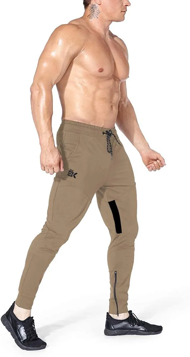 BROKIG Mens Gym Jogger Pants,Casual Slim Workout Sweatpants with Zipper Pockets Bodybuilding Athletic Pants