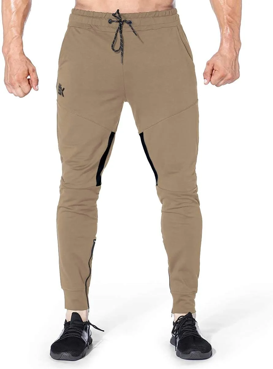 BROKIG Mens Gym Jogger Pants,Casual Slim Workout Sweatpants with Zipper Pockets Bodybuilding Athletic Pants